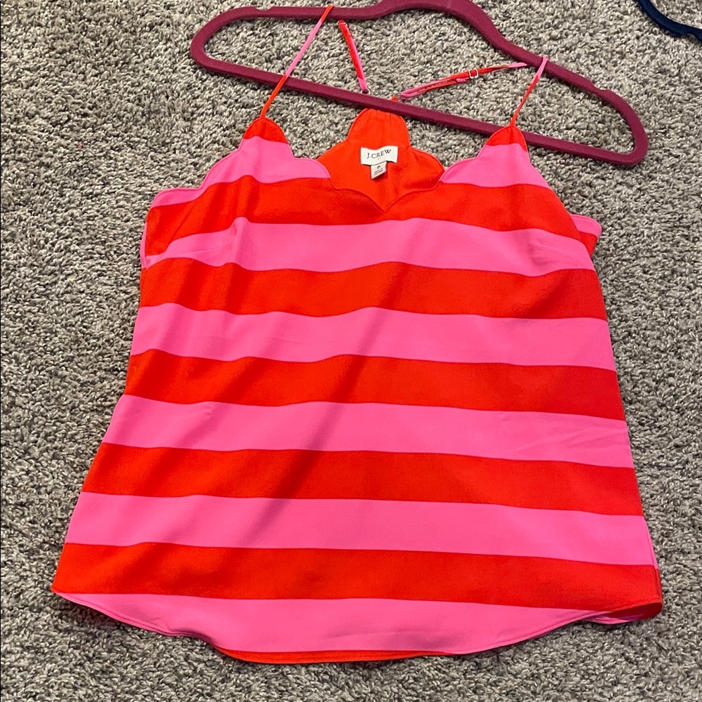 J. Crew Red and Pink Striped Silk Camisole